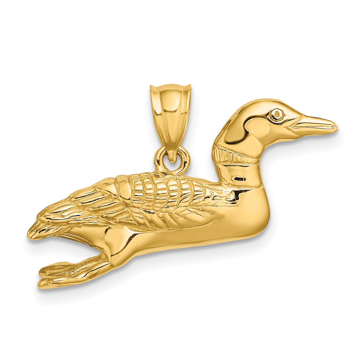 14k Yellow Gold Loon Bird Pendant, Realistic Wildlife Charm, Nature Symbol Jewelry