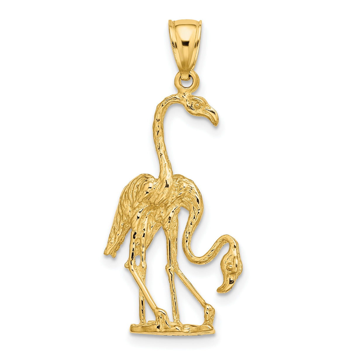 14k Yellow Gold Flamingo Pendant, Double Bird Design, Tropical Animal Charm for Women