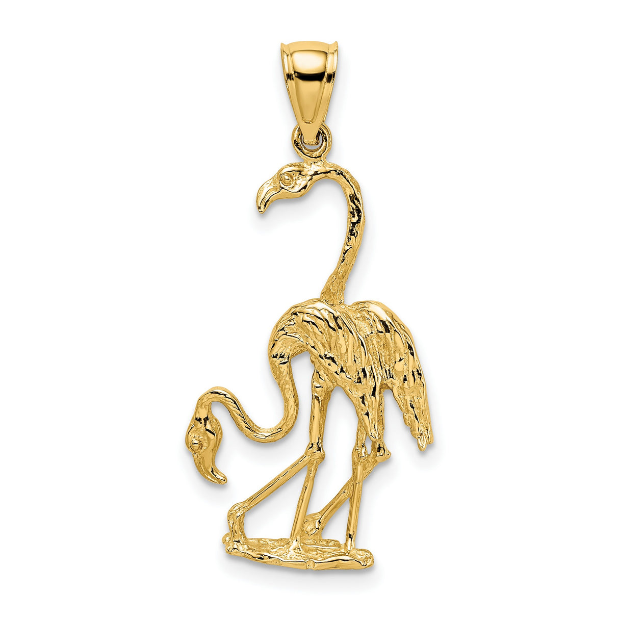 14k Yellow Gold Flamingo Pendant, Double Bird Design, Tropical Animal Charm for Women