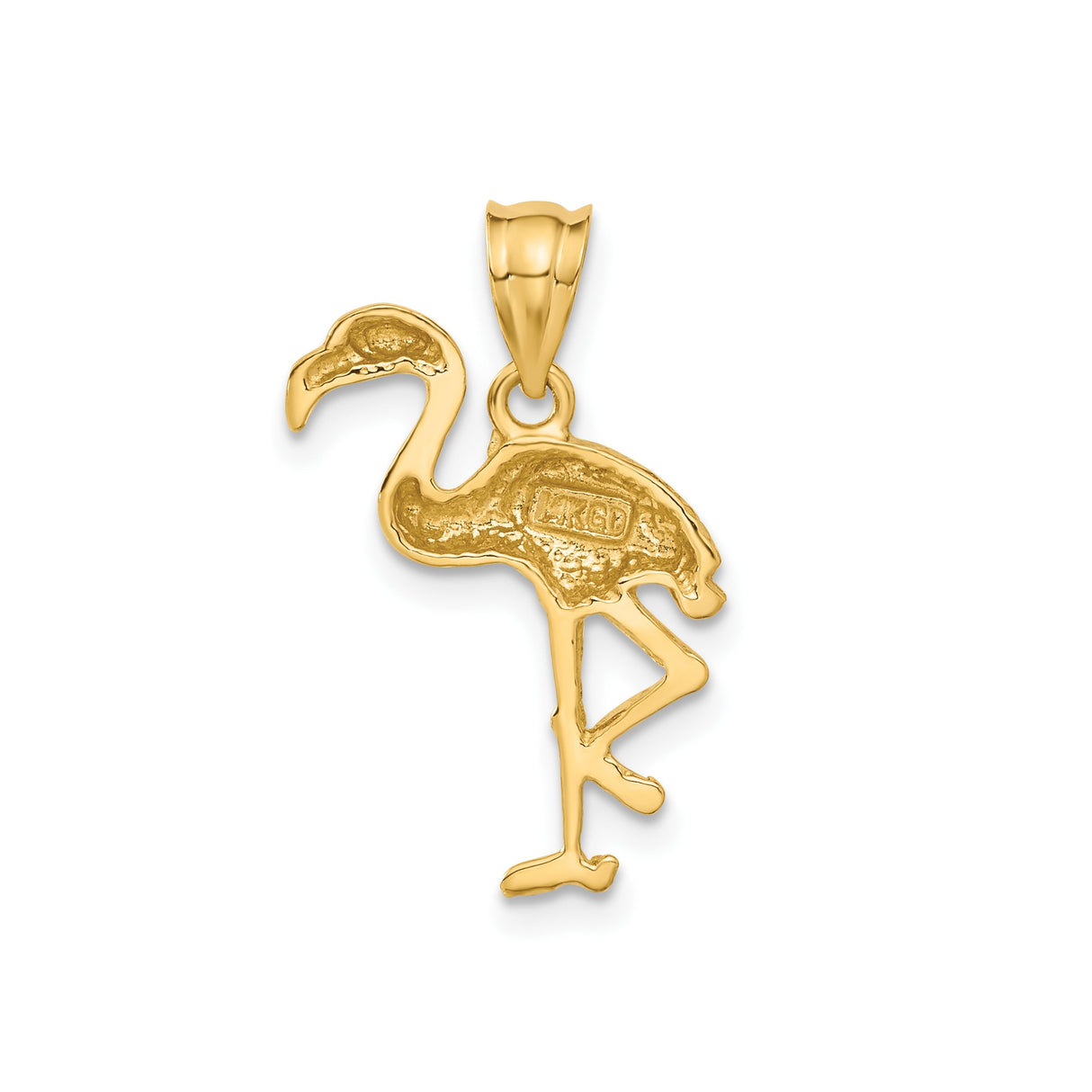 14k Yellow Gold Flamingo Pendant, Detailed Standing Bird Charm, Tropical Animal Jewelry for Women
