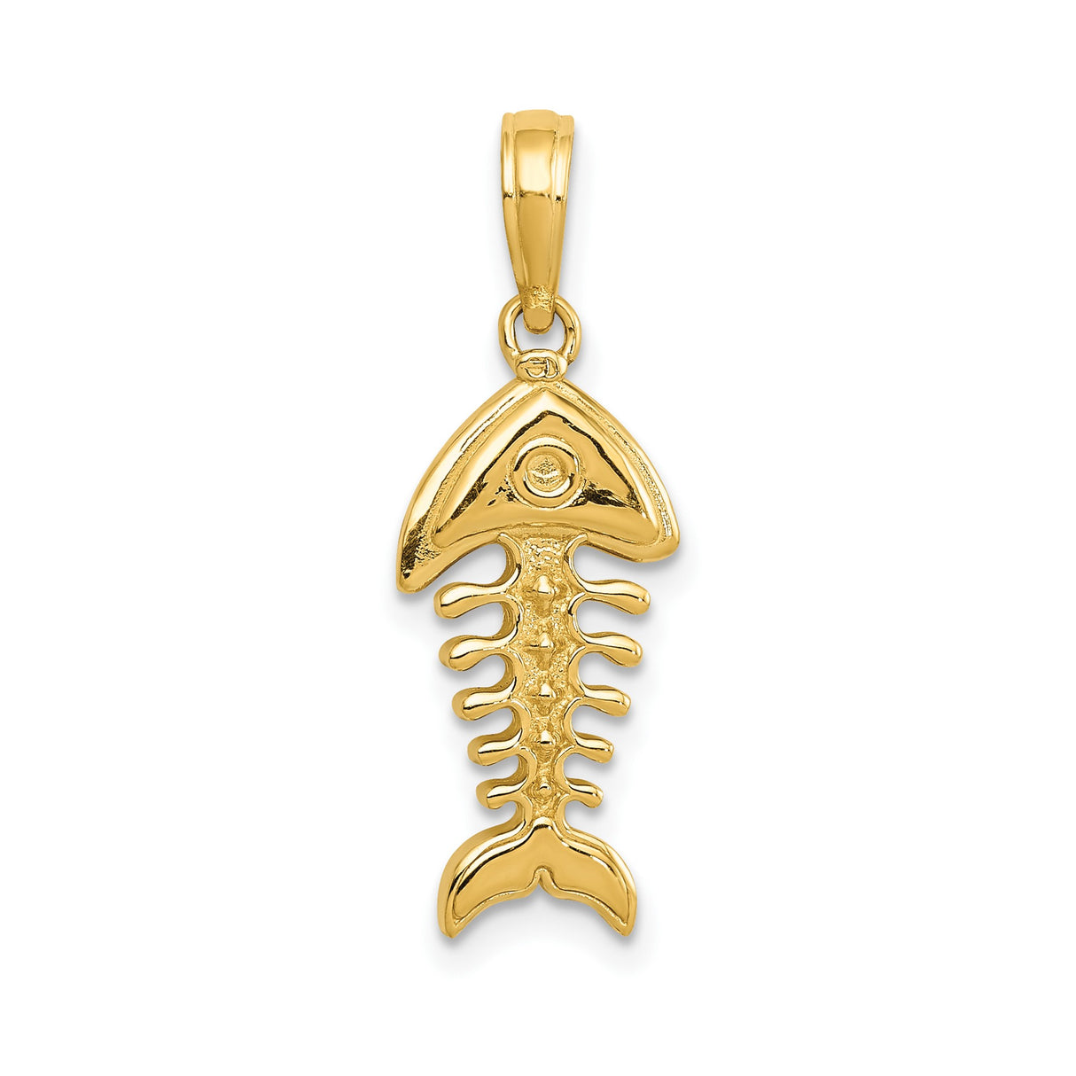 14k Yellow Gold Fishbone Pendant, Stylized Skeleton Fish, Nautical Charm for Men or Unisex