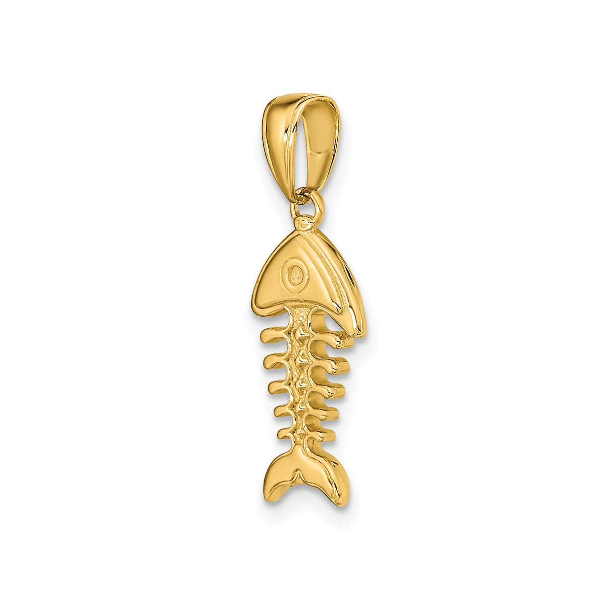 14k Yellow Gold Fishbone Pendant, Stylized Skeleton Fish, Nautical Charm for Men or Unisex