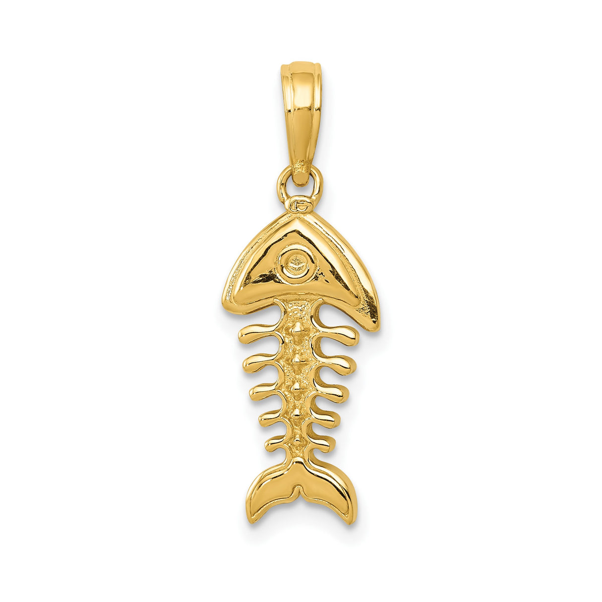 14k Yellow Gold Fishbone Pendant, Stylized Skeleton Fish, Nautical Charm for Men or Unisex