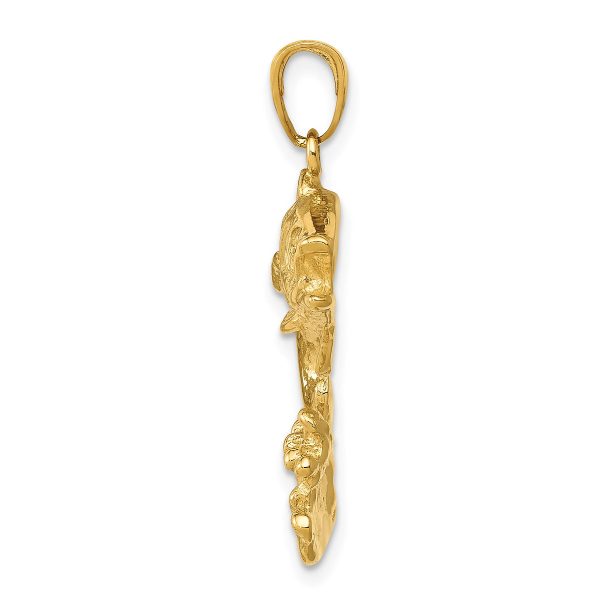14k Yellow Gold Jumping Bass Pendant, Realistic Fish Outdoor Charm for Anglers