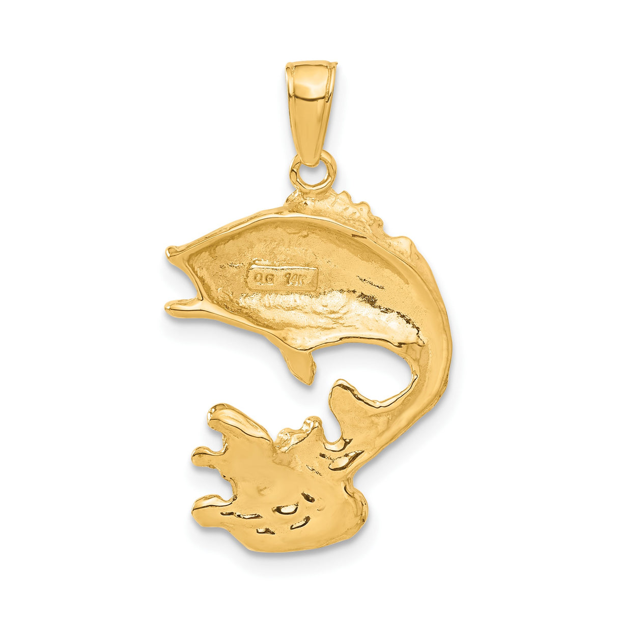 14k Yellow Gold Jumping Bass Pendant, Realistic Fish Outdoor Charm for Anglers