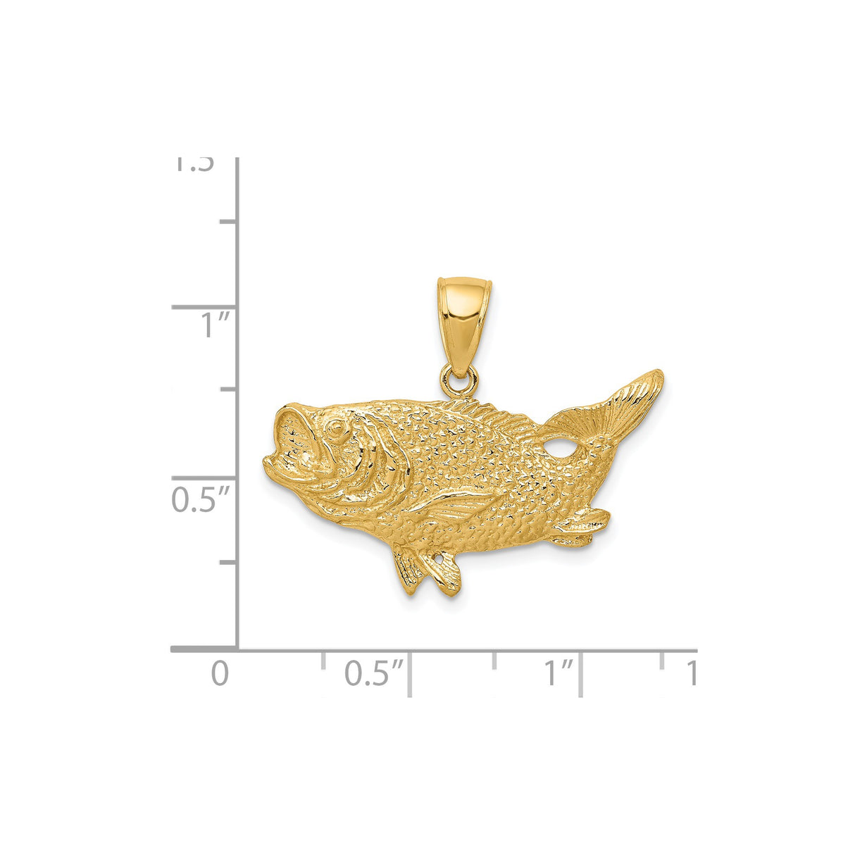 14k Yellow Gold Bass Fish Pendant with Detailed Largemouth Design, Nature and Angler Theme