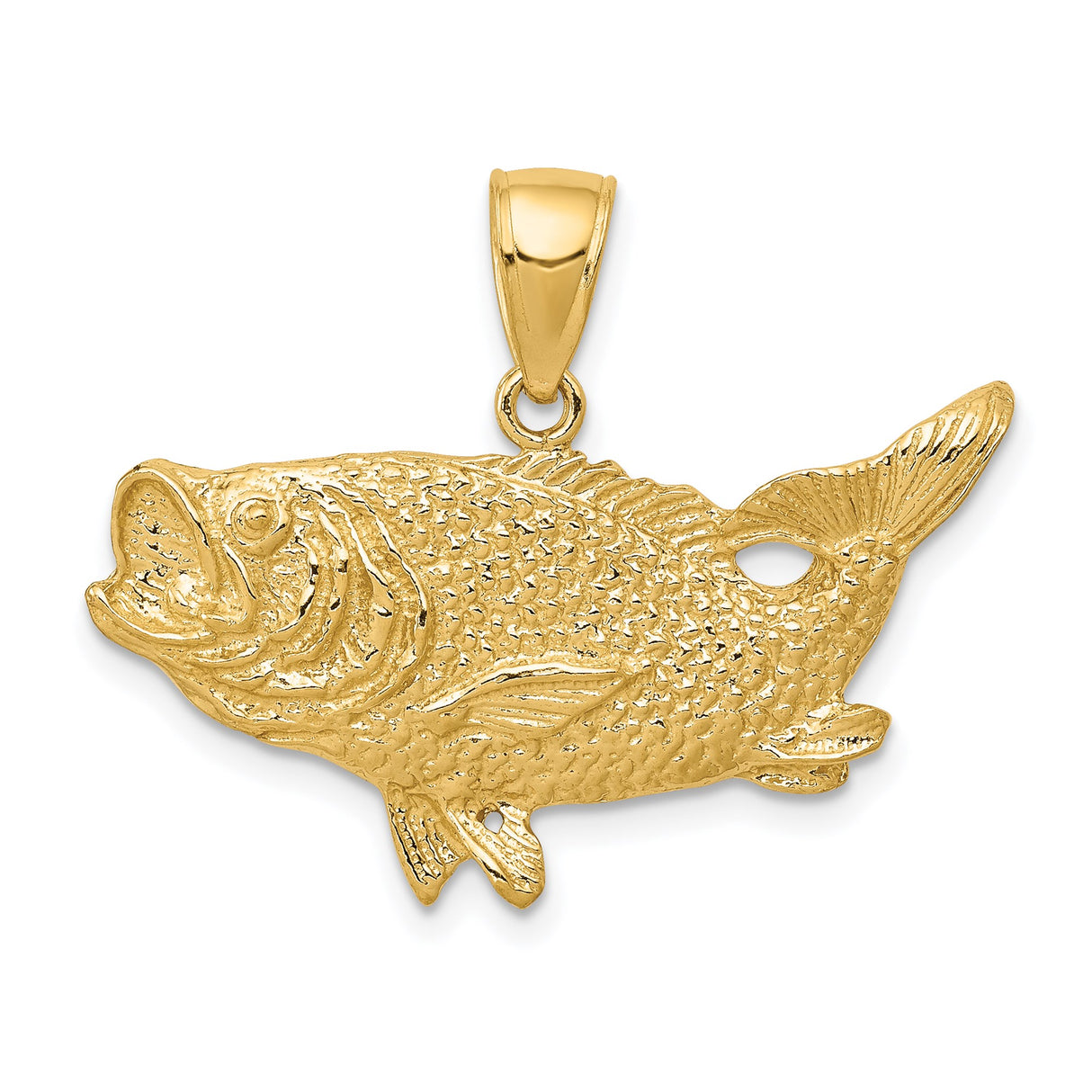 14k Yellow Gold Bass Fish Pendant with Detailed Largemouth Design, Nature and Angler Theme