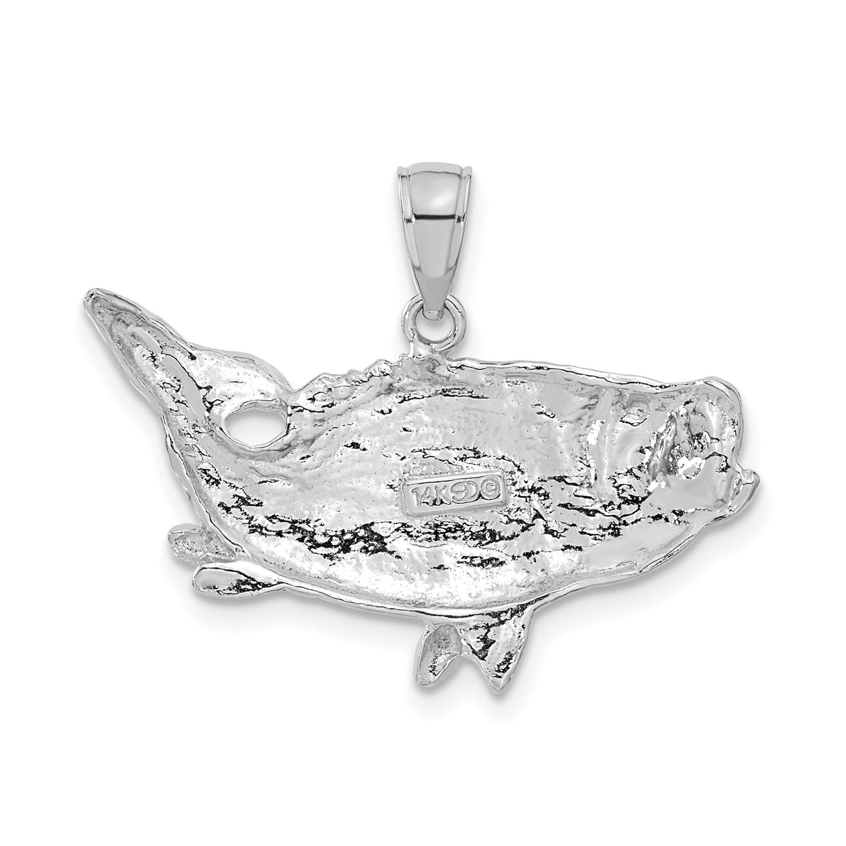 14k White Gold Bass Pendant with Realistic Fish Design, Nautical Fishing Charm for Men and Women