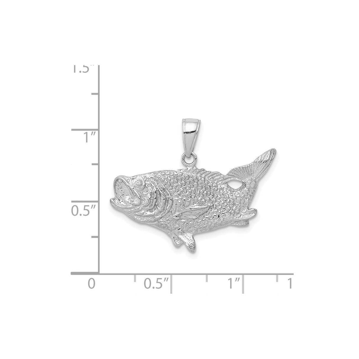 14k White Gold Bass Pendant with Realistic Fish Design, Nautical Fishing Charm for Men and Women