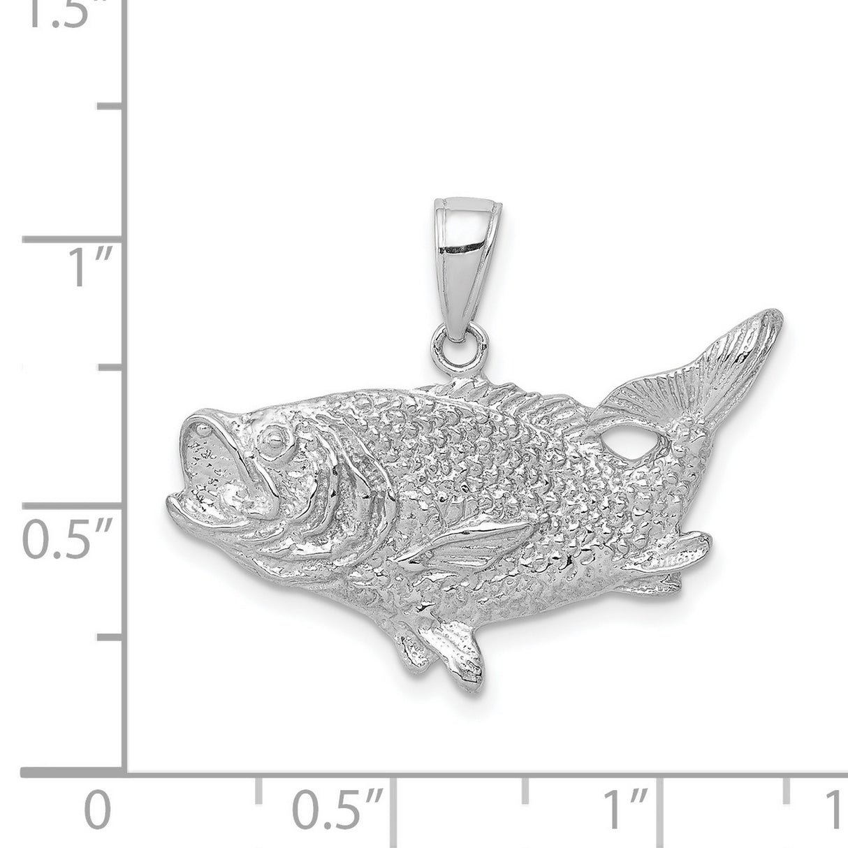 14k White Gold Fish Pendant with Realistic Open Mouth and Detailed Scales Design