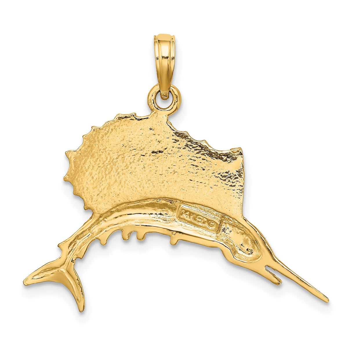14k Yellow Gold Sailfish Pendant, Detailed Nautical Marine Life Charm for Men or Unisex