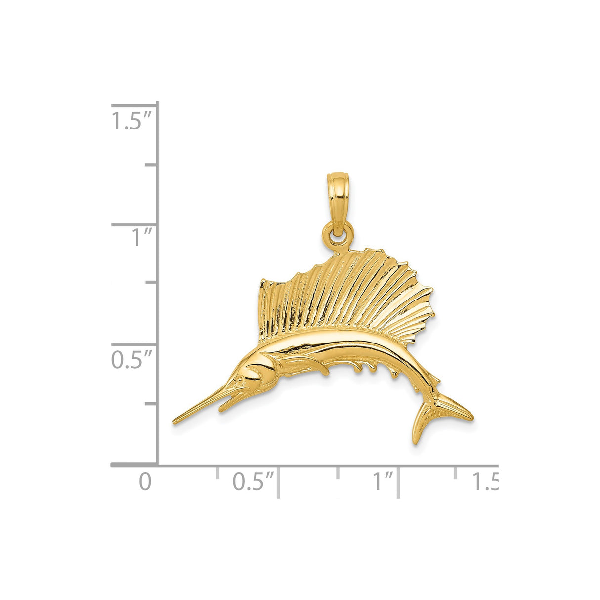 14k Yellow Gold Sailfish Pendant, Detailed Nautical Marine Life Charm for Men or Unisex