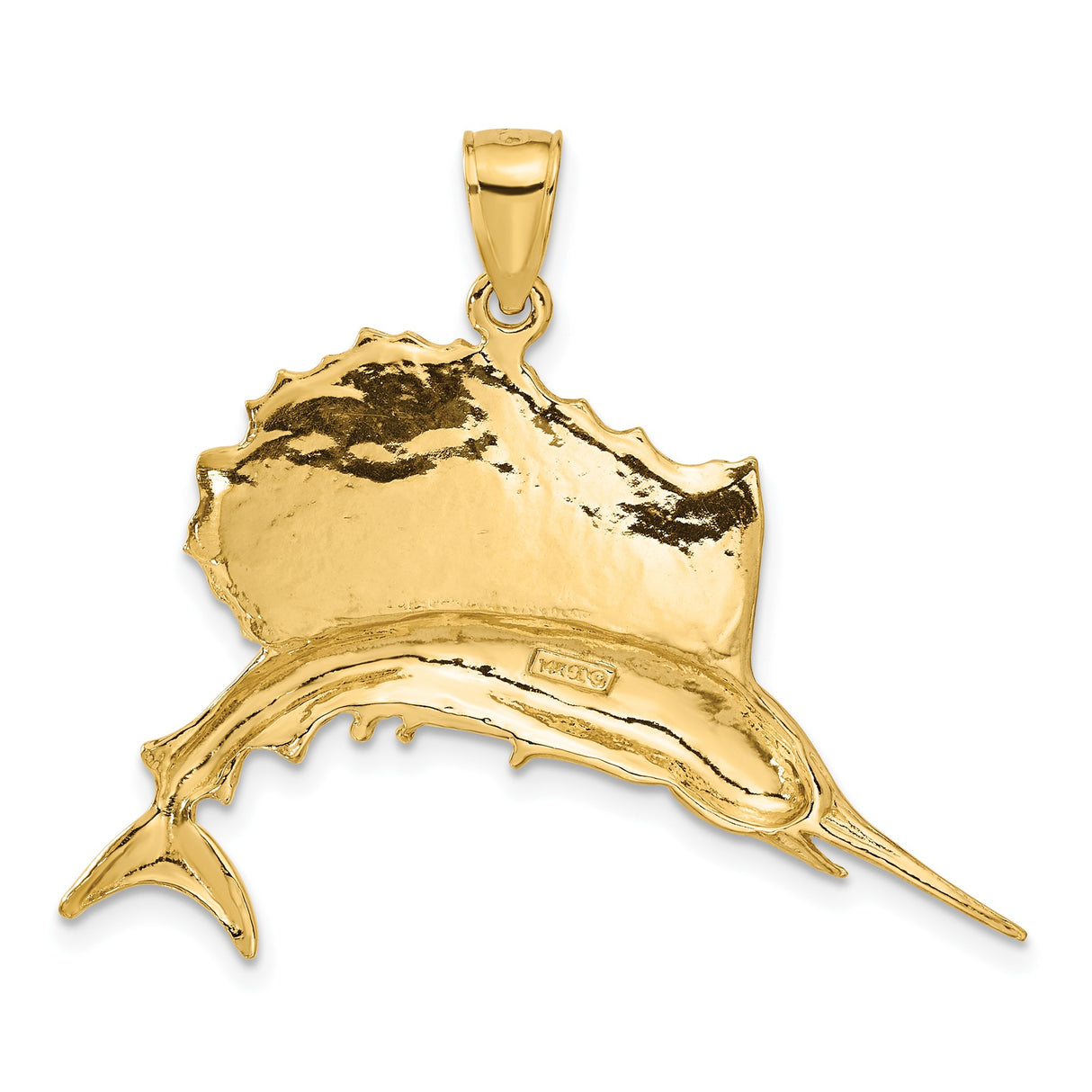 14k Yellow Gold Marlin Pendant, Detailed Sailfish Nautical Design for Men or Unisex
