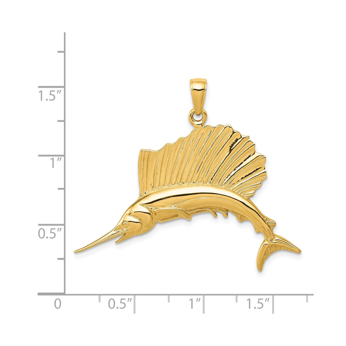 14k Yellow Gold Marlin Pendant, Detailed Sailfish Nautical Design for Men or Unisex