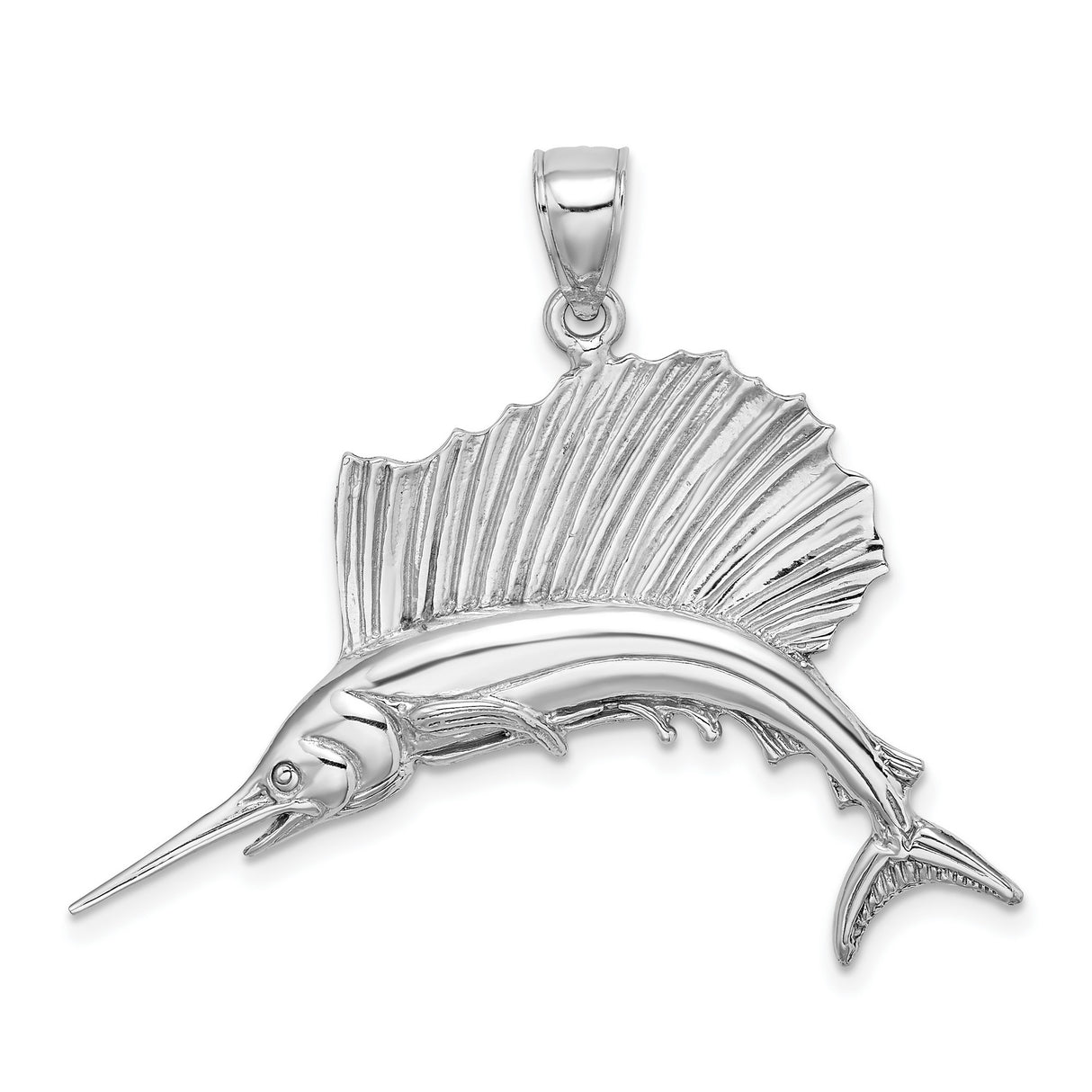 14k White Gold Sailfish Pendant, Detailed Marlin Swordfish Design, Nautical Coastal Jewelry