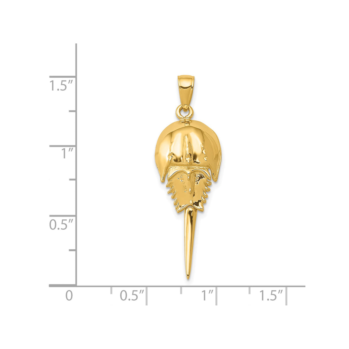 14k Yellow Gold Horseshoe Crab Pendant, High Polished Nautical Marine Life Charm, Unisex Jewelry