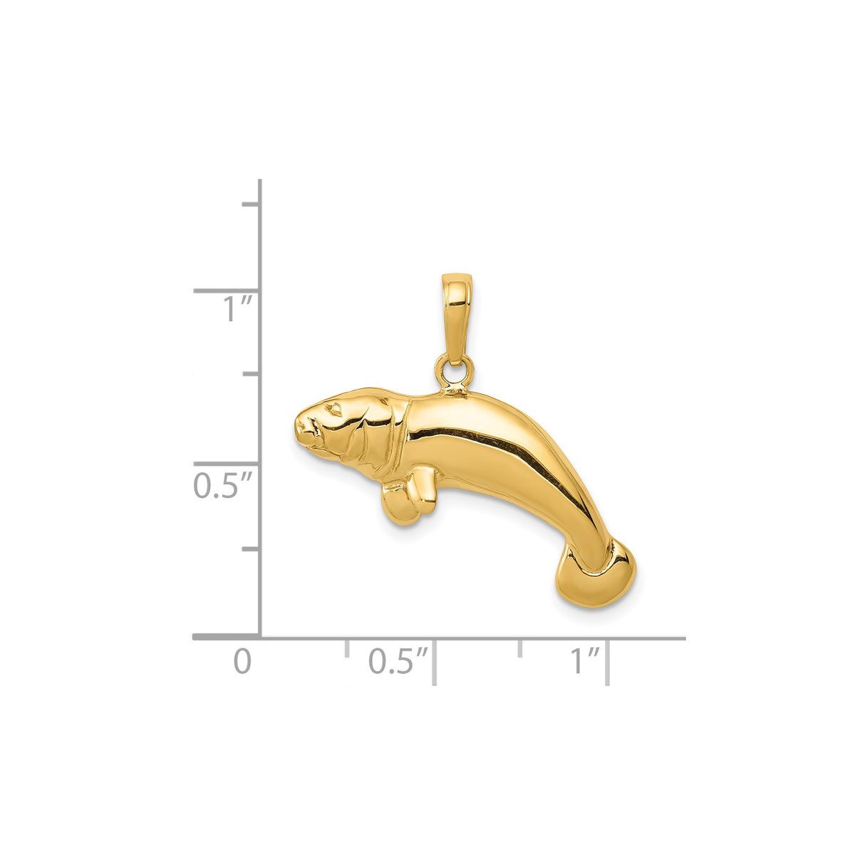 14k Yellow Gold Manatee Pendant, Detailed Sea Cow Nautical Charm Jewelry