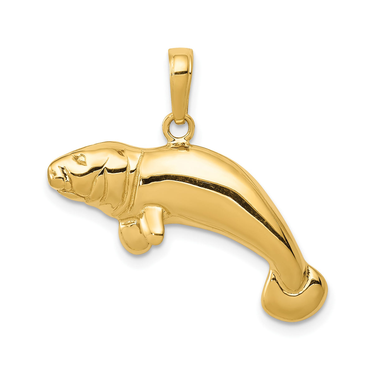 14k Yellow Gold Manatee Pendant, Detailed Sea Cow Nautical Charm Jewelry