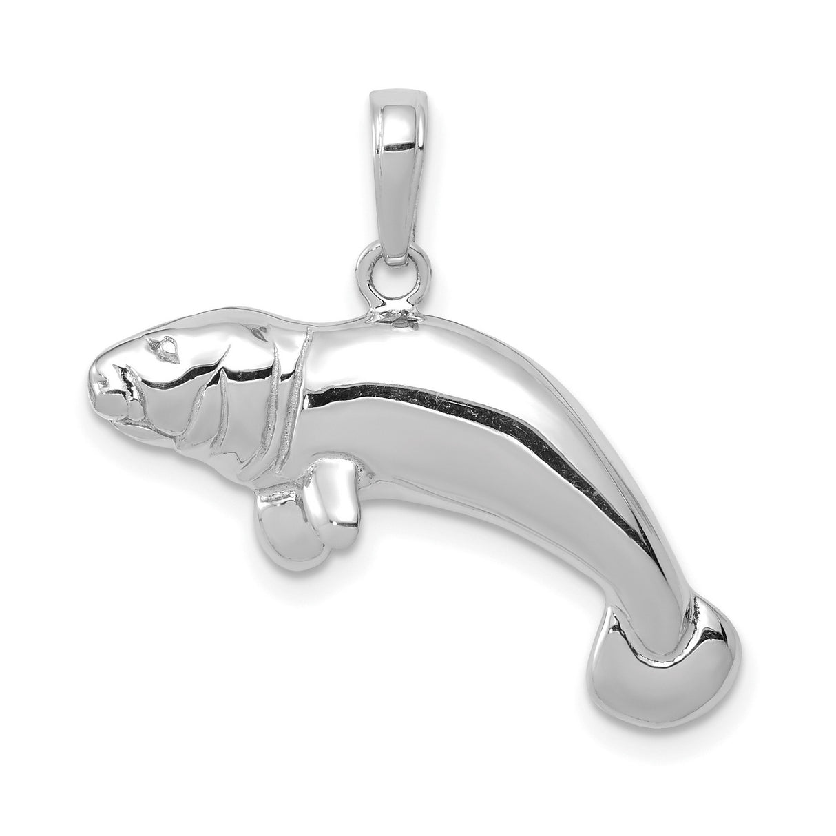 14k White Gold Manatee Pendant Charm, Detailed Sea Cow Nautical Design for Women or Unisex Wear