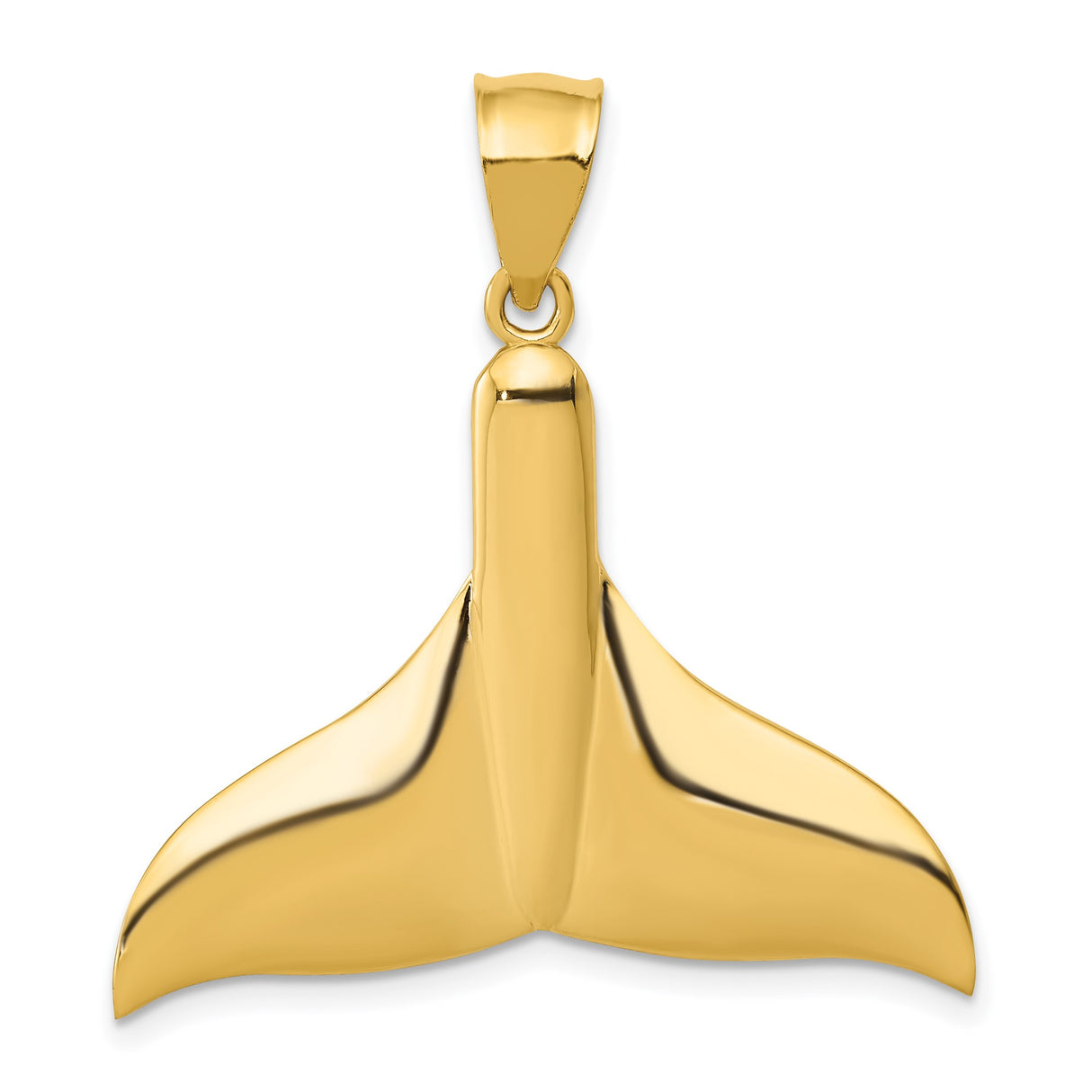 14k Yellow Gold Whale Tail Pendant, Polished Nautical Charm, Ocean-Inspired Minimalist Design