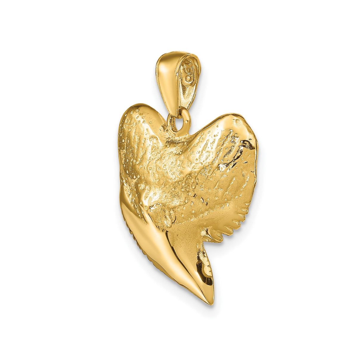 14k Yellow Gold Shark Tooth Pendant, Textured Fossil Look, Nautical Marine Style for Men and Unisex