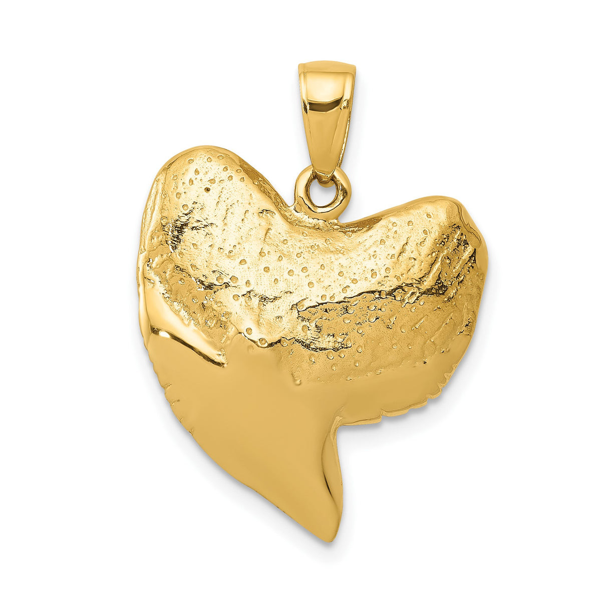 14k Yellow Gold Shark Tooth Pendant, Textured Fossil Look, Nautical Marine Style for Men and Unisex