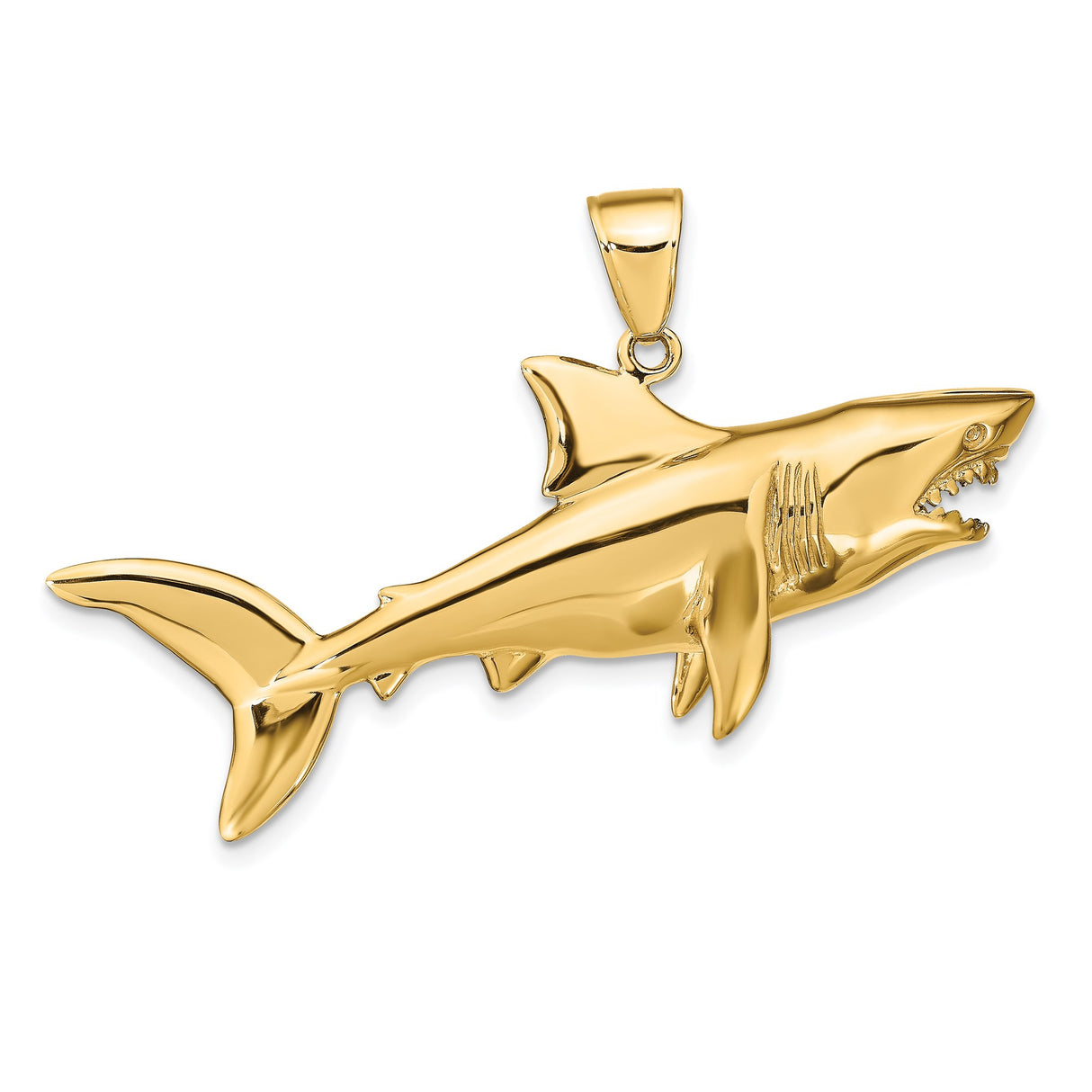 14k Yellow Gold Shark Pendant, Great White Design, Nautical Marine Animal Jewelry for Men or Unisex