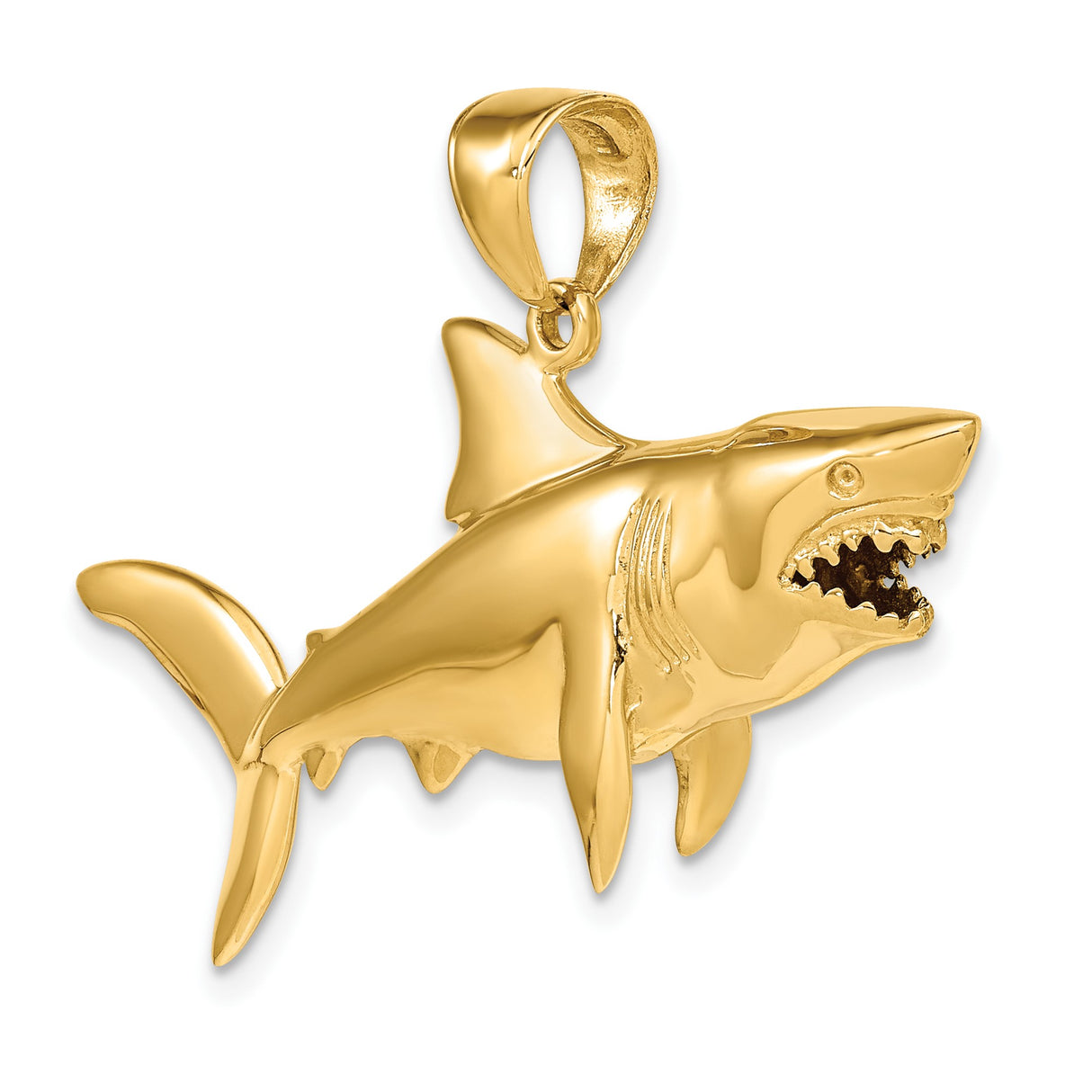 14k Yellow Gold Shark Pendant, Great White Design, Nautical Marine Animal Jewelry for Men or Unisex