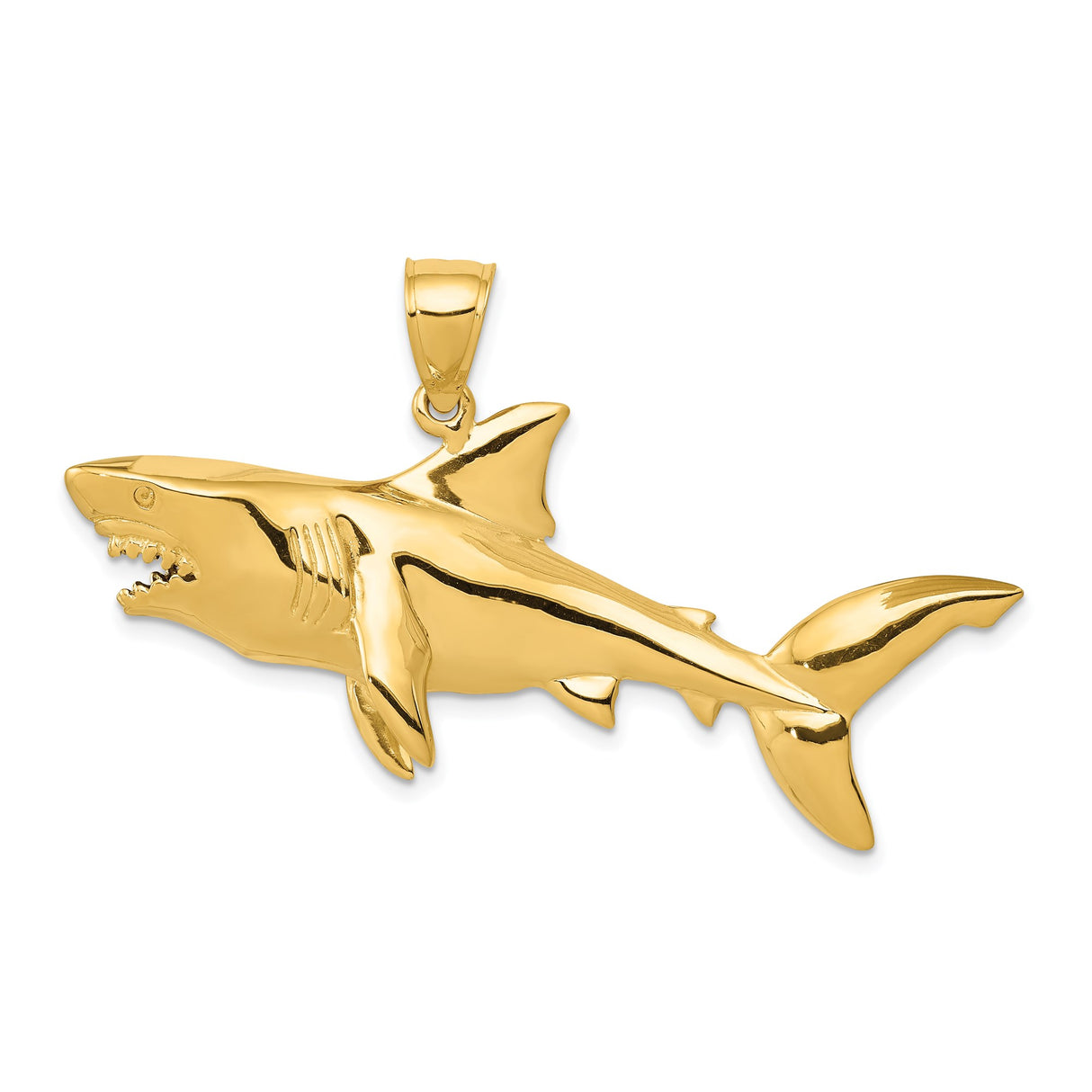 14k Yellow Gold Shark Pendant, Great White Design, Nautical Marine Animal Jewelry for Men or Unisex