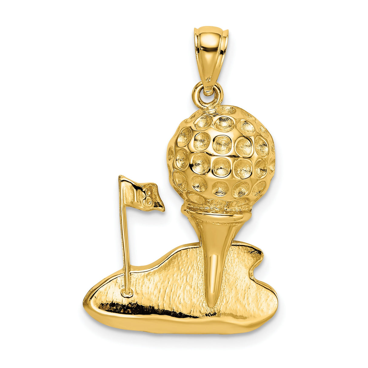 14k Yellow Gold Golf Pendant with Ball on Tee and Flag, Unisex Sports Charm