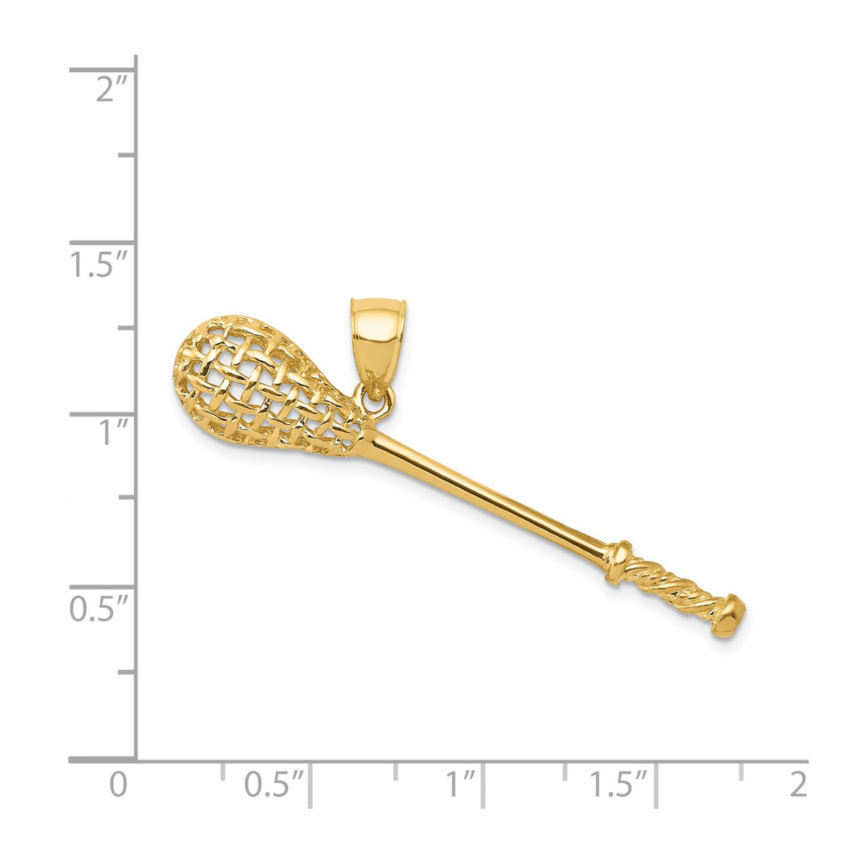 14k Yellow Gold Lacrosse Stick Pendant with Textured Handle and Mesh Head for Men or Unisex
