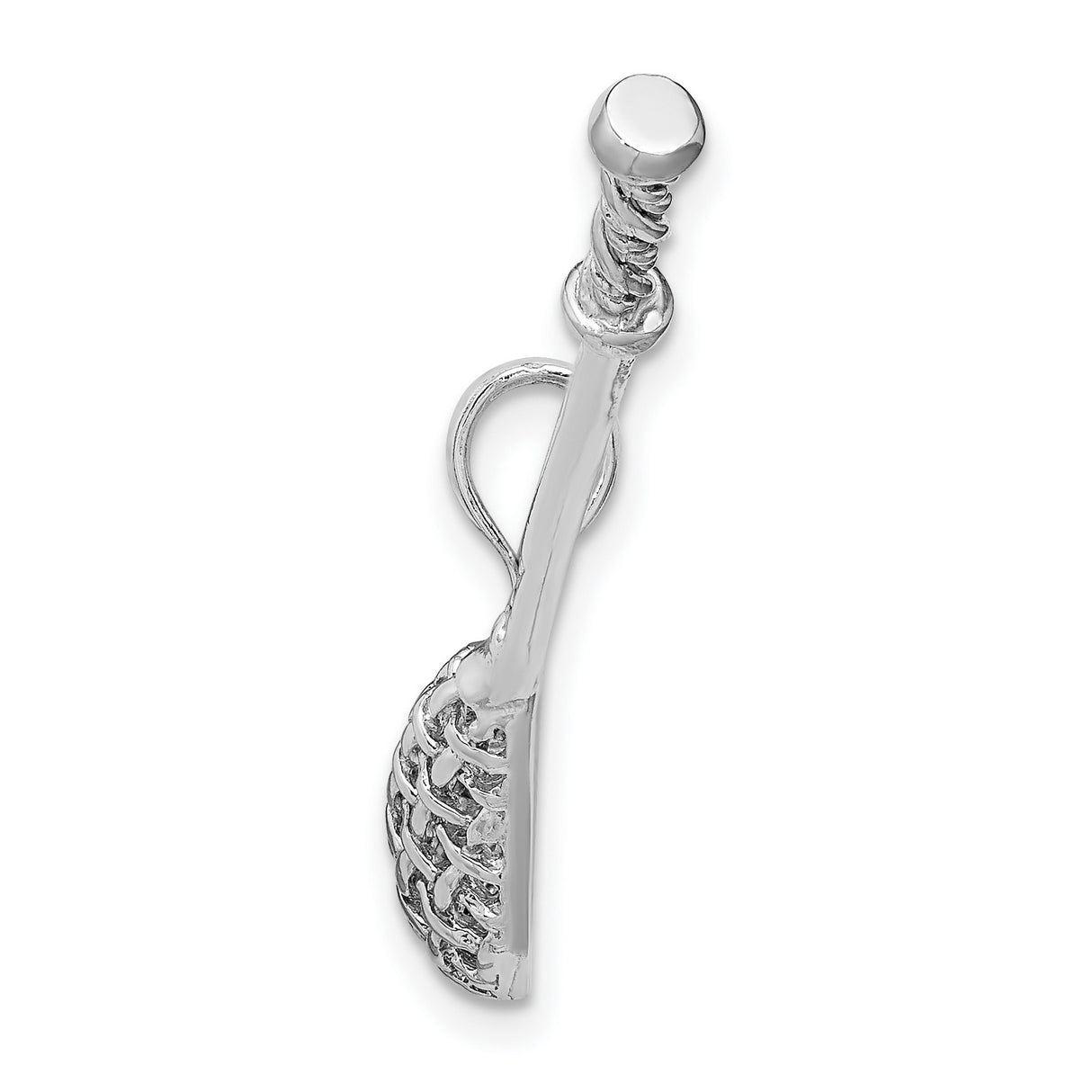 14k White Gold Lacrosse Stick Pendant with Detailed Netting and Handle Design