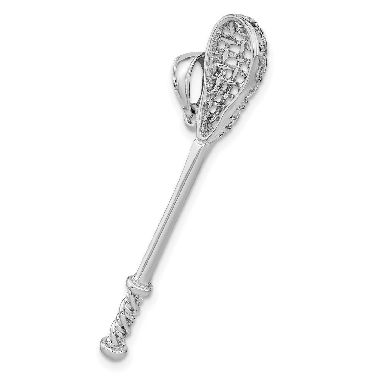14k White Gold Lacrosse Stick Pendant with Detailed Netting and Handle Design