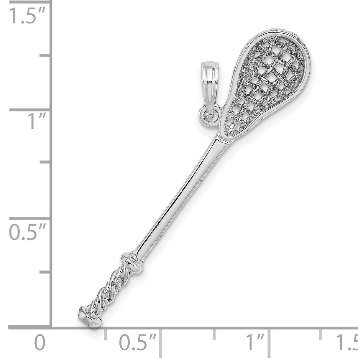 14k White Gold Lacrosse Stick Pendant with Detailed Netting and Handle Design