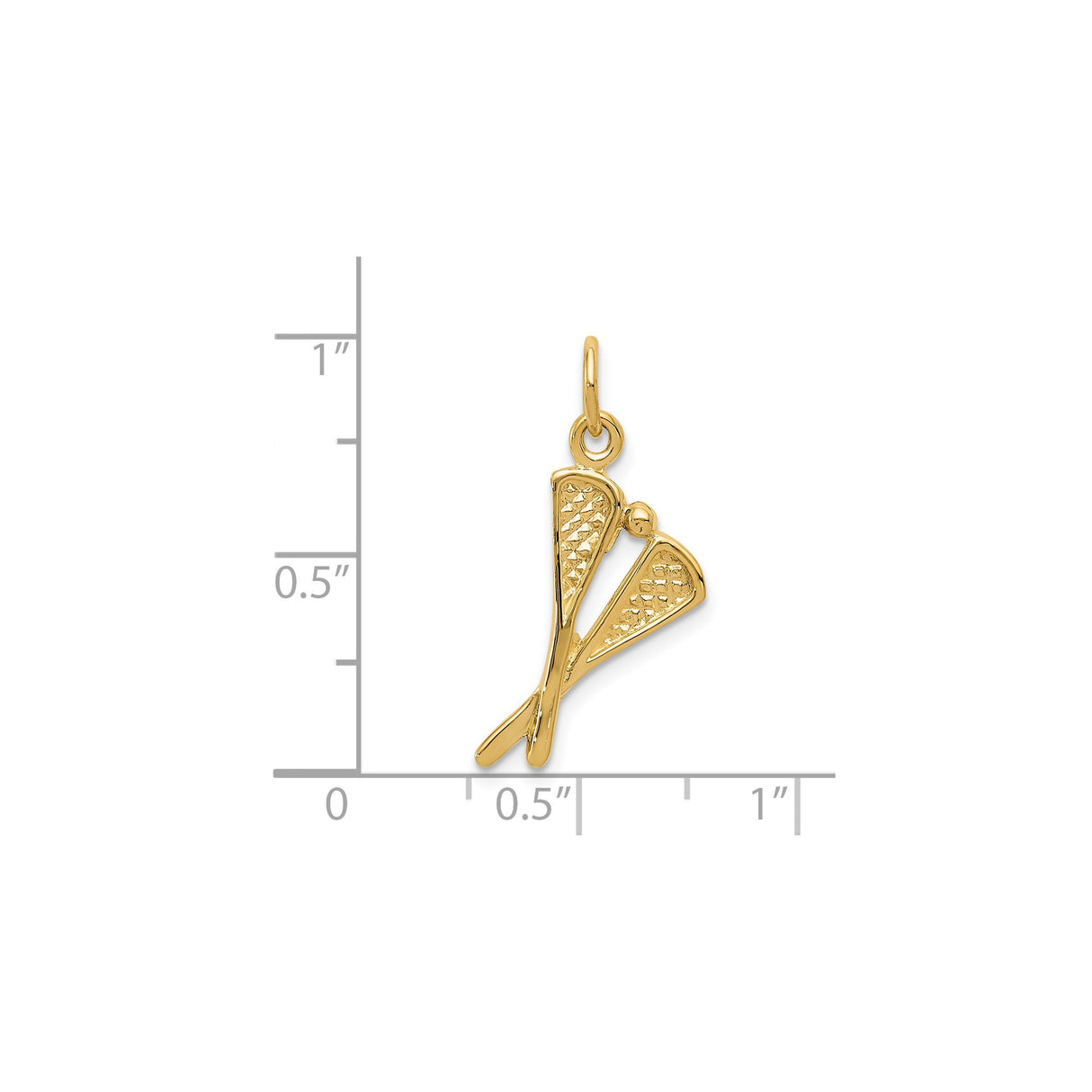 14k Yellow Gold Lacrosse Sticks Pendant with Ball and Textured Crossed Stick Design