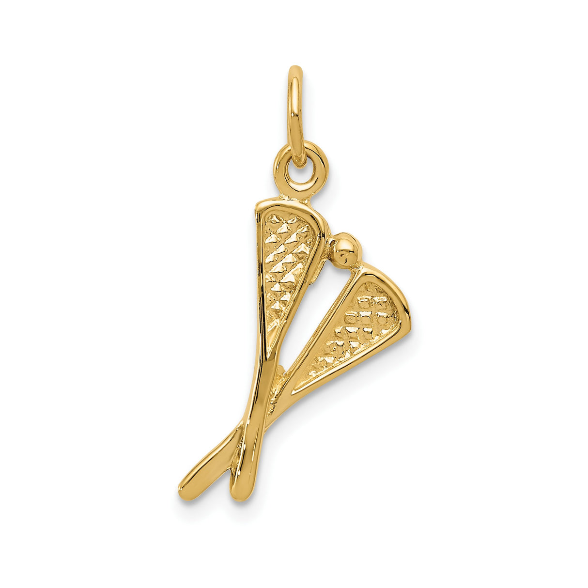 14k Yellow Gold Lacrosse Sticks Pendant with Ball and Textured Crossed Stick Design