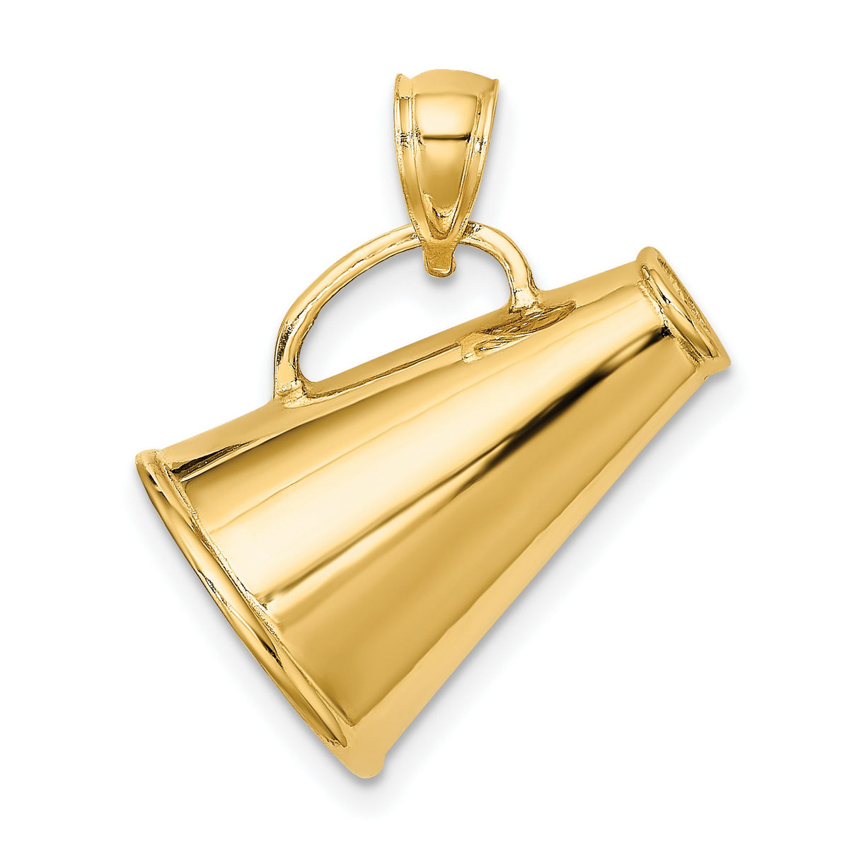 14k Yellow Gold Megaphone Pendant with Polished Finish and Detailed Handle for Cheerleaders