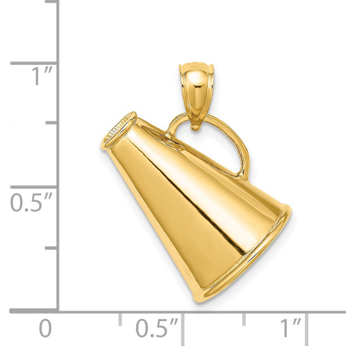 14k Yellow Gold Megaphone Pendant with Polished Finish and Detailed Handle for Cheerleaders