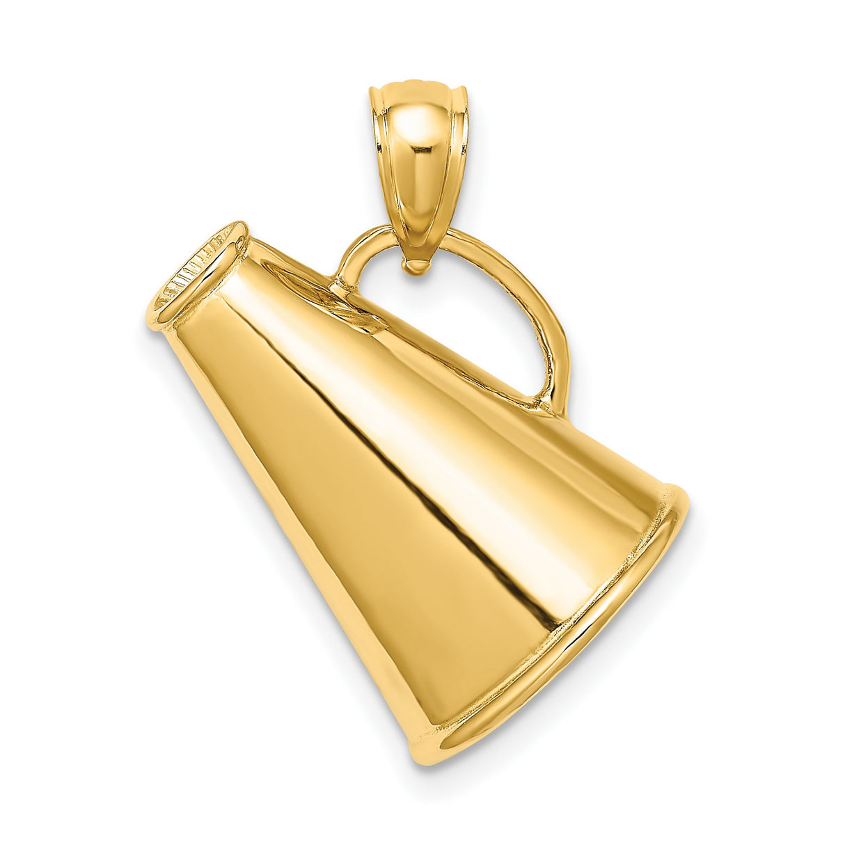 14k Yellow Gold Megaphone Pendant with Polished Finish and Detailed Handle for Cheerleaders
