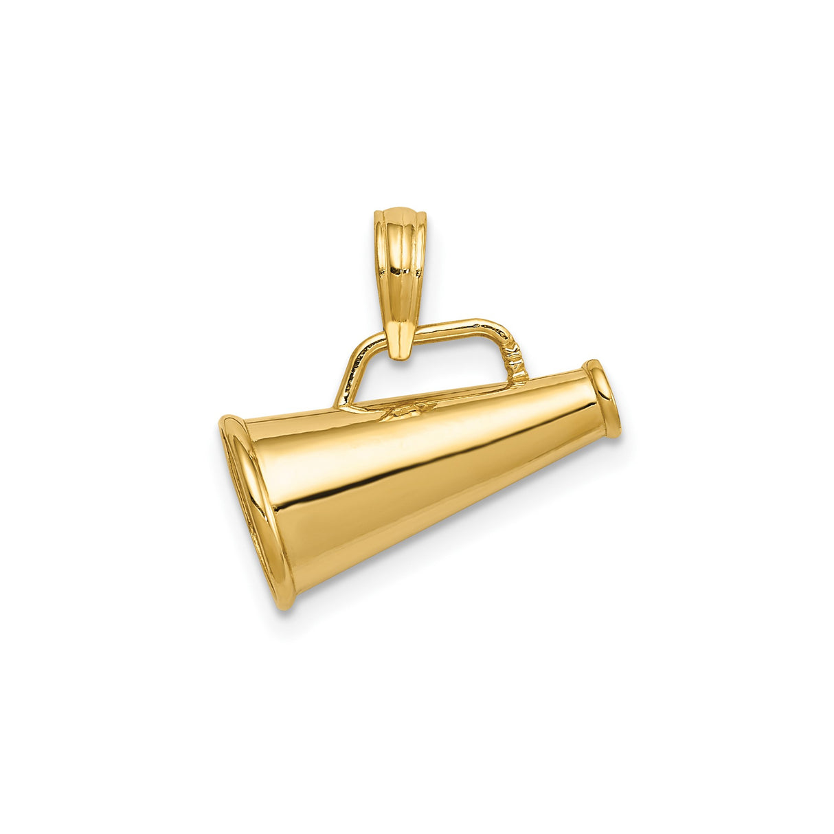 14k Yellow Gold Megaphone Pendant Charm, Polished Cheer Symbol, Unisex or Womens Jewelry