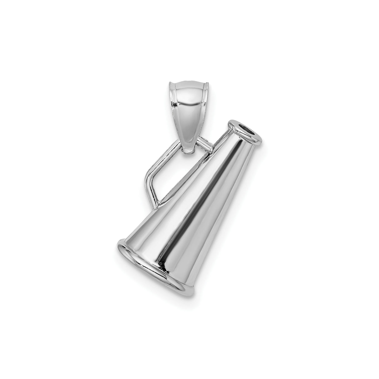 14k White Gold Megaphone Pendant, Polished 3D Cheerleading Charm for Women and Men