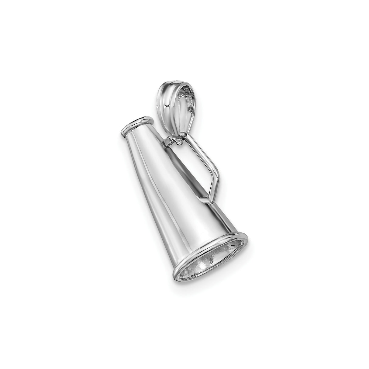 14k White Gold Megaphone Pendant, Polished 3D Cheerleading Charm for Women and Men