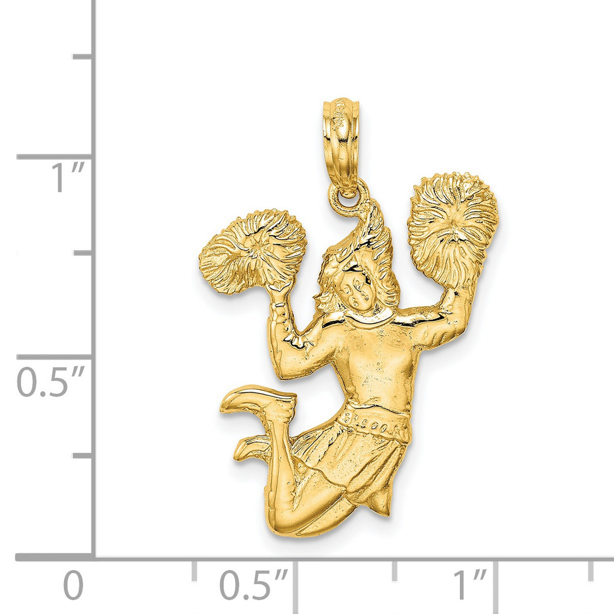 14k Yellow Gold Cheerleader Pendant with Pom-Poms in Mid-Jump , Sports Charm for Women or Teens