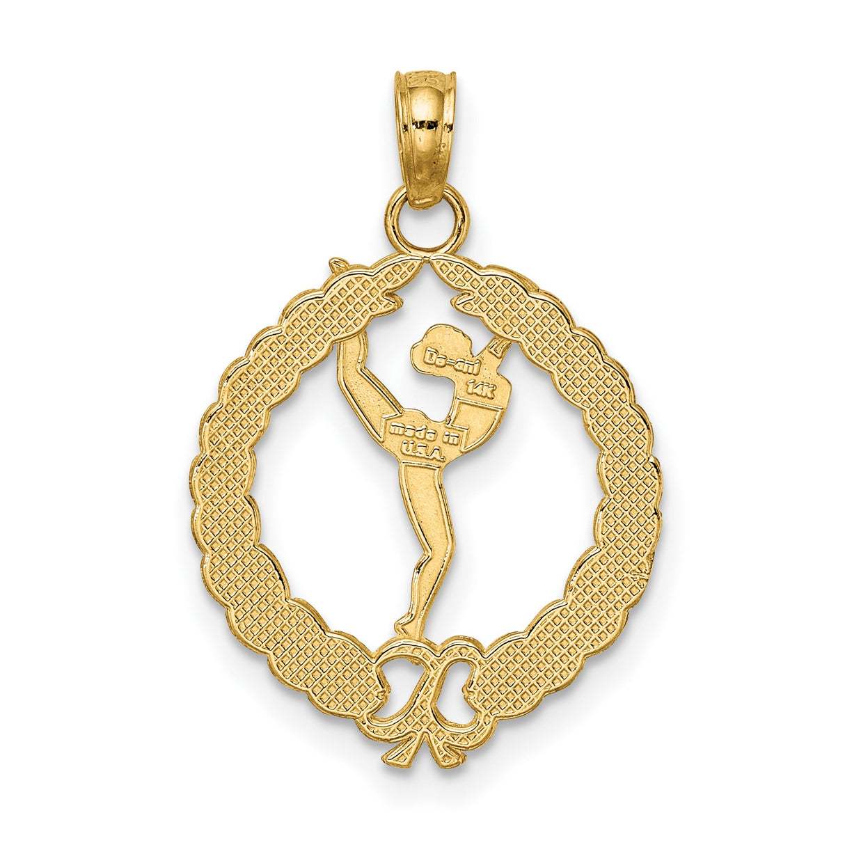 14k Yellow Gold Ballerina Pendant with Laurel Wreath, Arabesque Dance Charm for Women