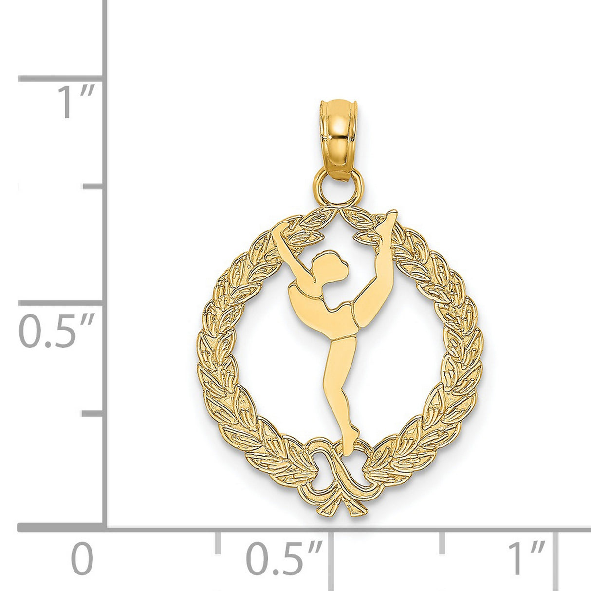 14k Yellow Gold Ballerina Pendant with Laurel Wreath, Arabesque Dance Charm for Women