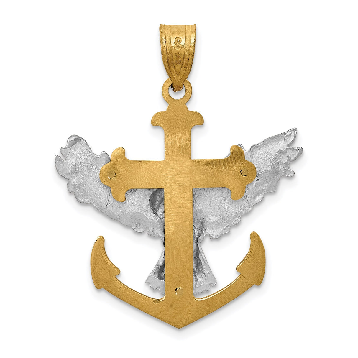 14k Two-Tone Gold Anchor Cross Pendant with Eagle Symbol, Nautical Patriotic Design