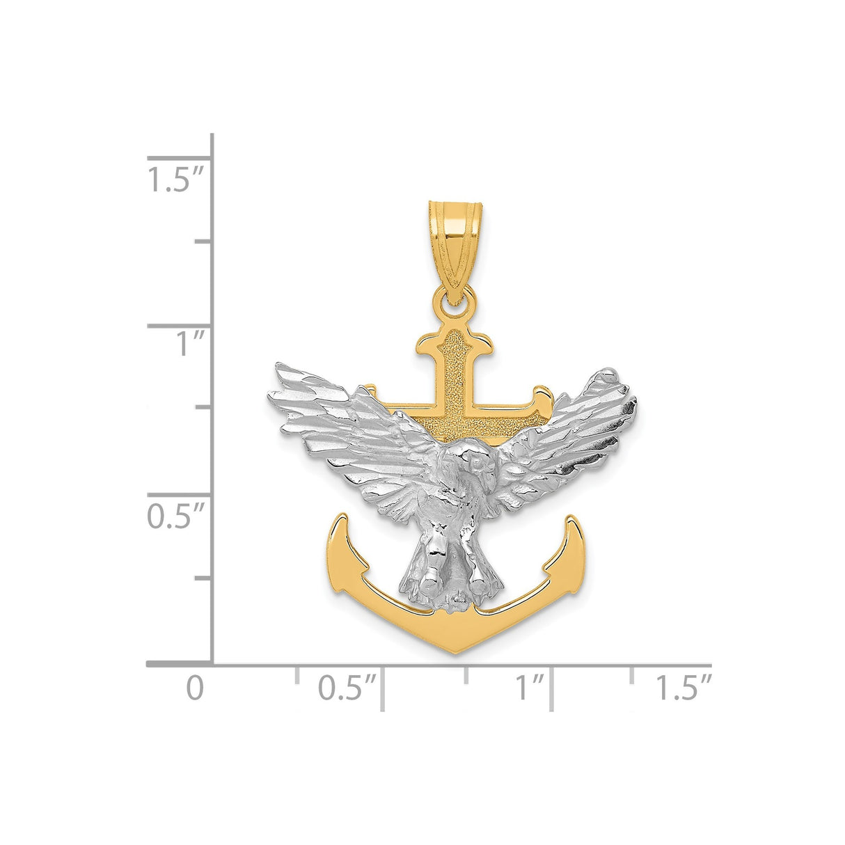 14k Two-Tone Gold Anchor Cross Pendant with Eagle Symbol, Nautical Patriotic Design