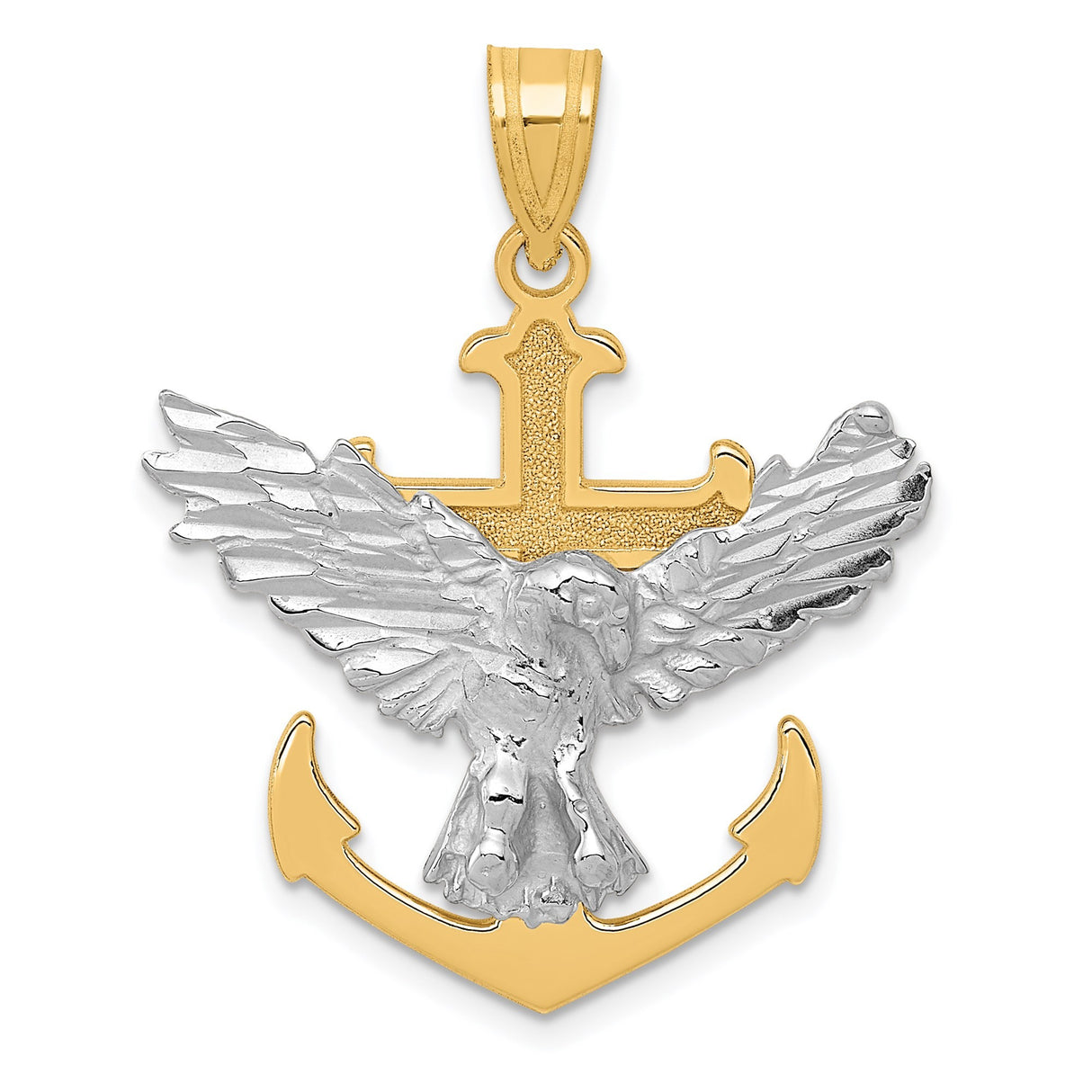 14k Two-Tone Gold Anchor Cross Pendant with Eagle Symbol, Nautical Patriotic Design