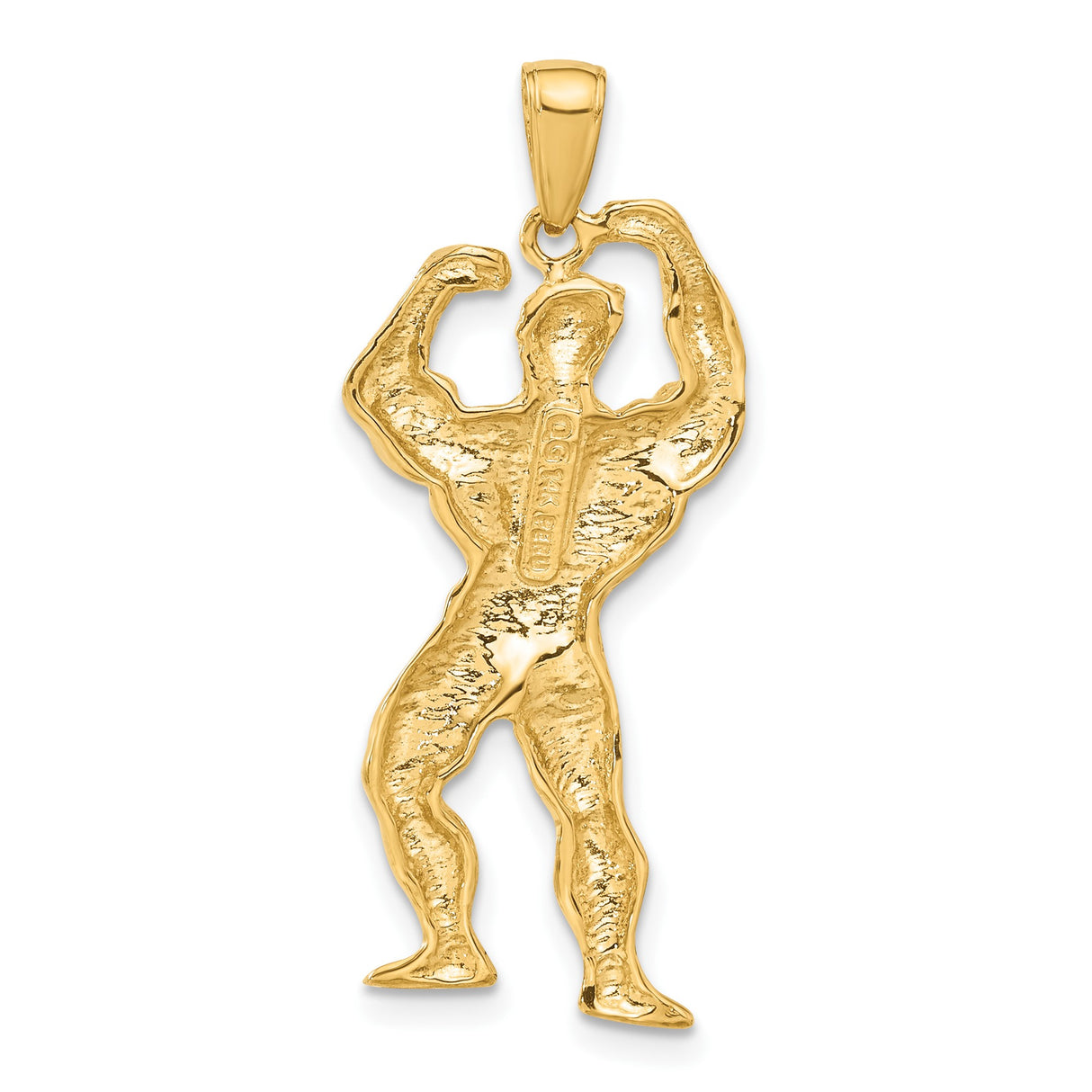 14k Yellow Gold Bodybuilder Pendant with Flexing Pose, Strength and Fitness Theme for Men