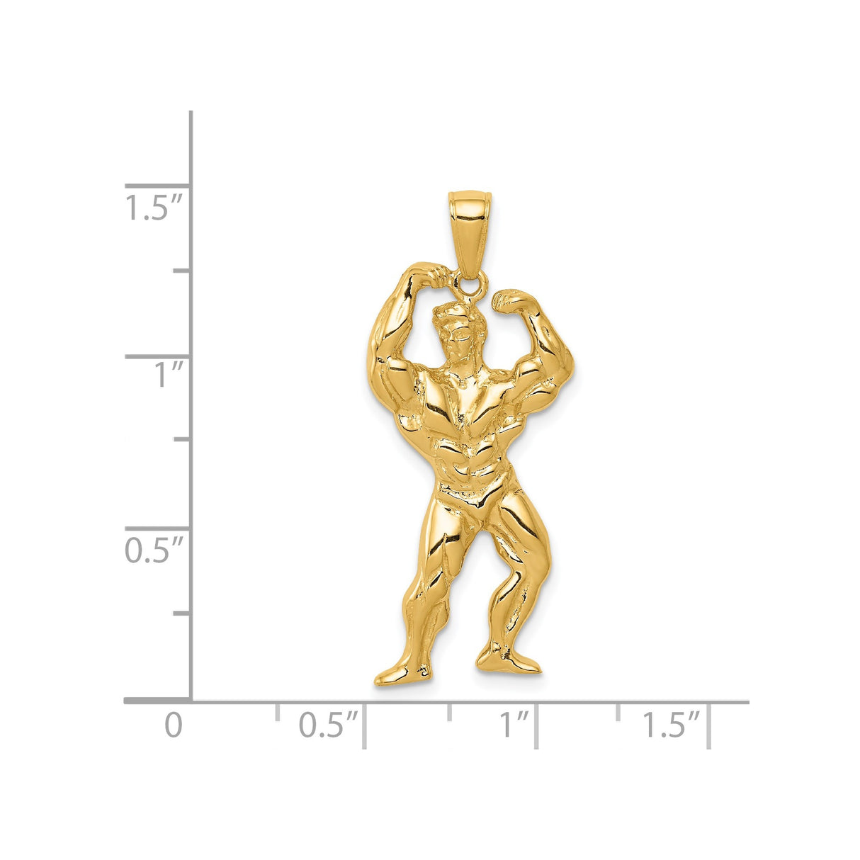 14k Yellow Gold Bodybuilder Pendant with Flexing Pose, Strength and Fitness Theme for Men